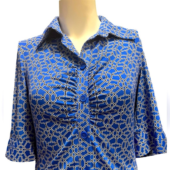 Laundry by Shelli Segal Tile Print Dress Size 4Navy White Geometric Navy Modest - Picture 3 of 11